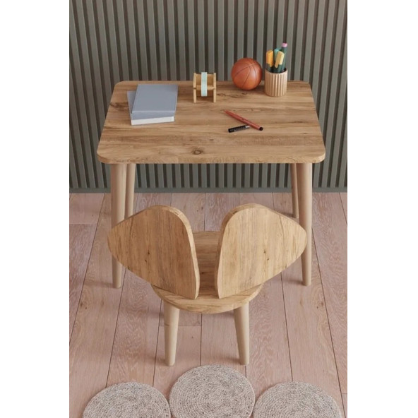 Yüceer Home Montessori Aktivite Masası ve Sandalyesi Çalışma Seti Atlantik Çam - 2