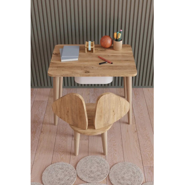 Yüceer Home Montessori Çekmeceli Aktivite Masası ve Sandalyesi Çalışma Seti Atlantik Çam - 2