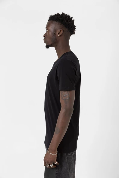 Dubious Handles Logo Siyah Erkek V yaka Tshirt - 6