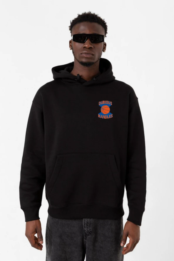 Dubious Handles Logo Siyah Erkek 3ip Kapşonlu Sweatshirt