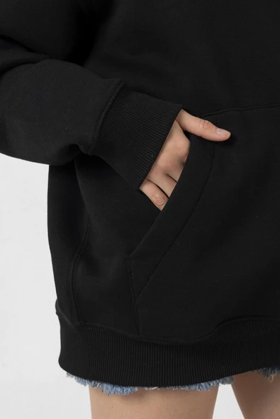 Dubious Handles Logo Siyah Kadın 3ip Kapşonlu - 4