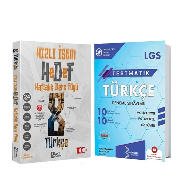 İsem 8.Sınıf Türkçe Hedef Haftalık Ders Föyü ve Bilinçsel Deneme Seti 2 Kitap
