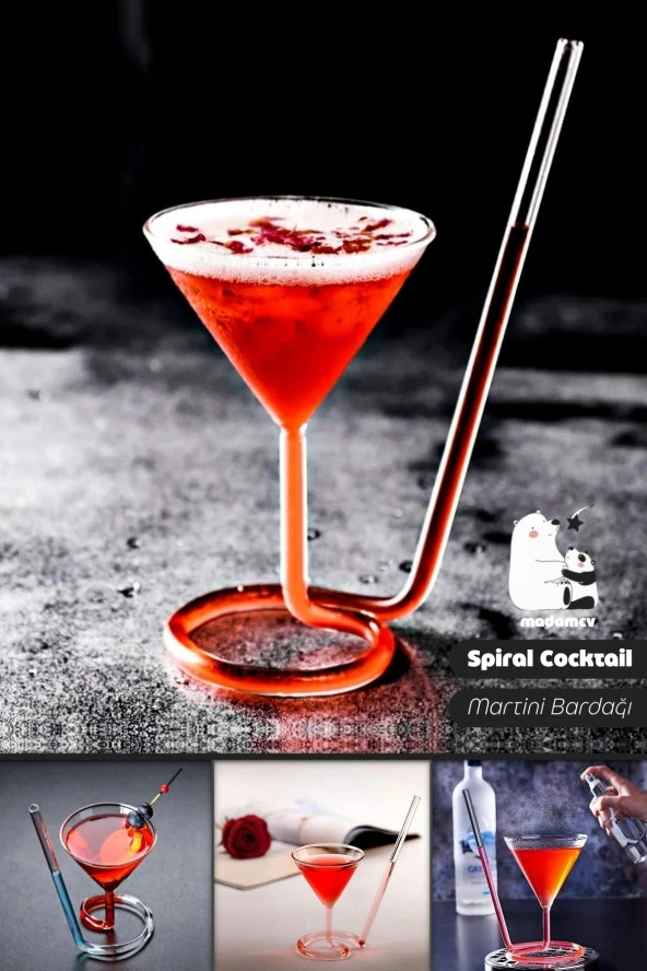 Spiral Cocktail Kendinden Pipetli Martini Kokteyl Sunum Bardağı New Stil Cam Meşrubat İçki Bardağı