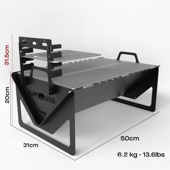 Kamp Ayısı® Grillogy™ Barbekü Su Geçirmez Taşıma Çantalı Katlanabilir Izgara Mangal - 6