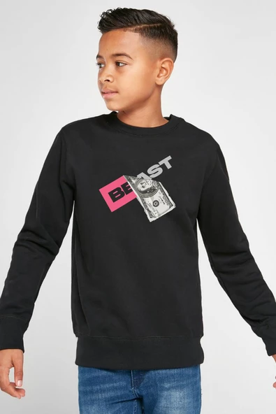 Mr Beast Dollar Bill Siyah Çocuk 2ip Sweatshirt