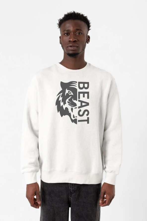 Mr Beast Half Face Beyaz Erkek 2ip Sweatshirt