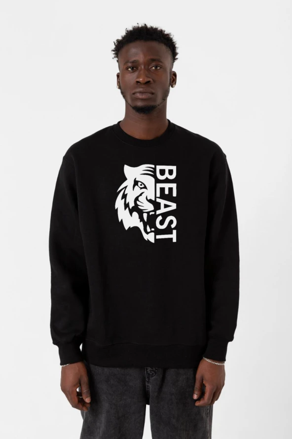 Mr Beast Half Face Siyah Erkek 2ip Sweatshirt
