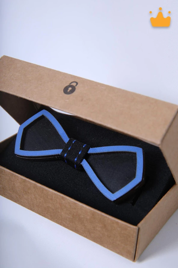 Babyhola 1-16 Yaş Mavi Ahşap Erkek Çocuk Papyon Doğum Günü Kutulu Ahşap Hediyelik Bayramlık Takım Elbise Papyonu - 4