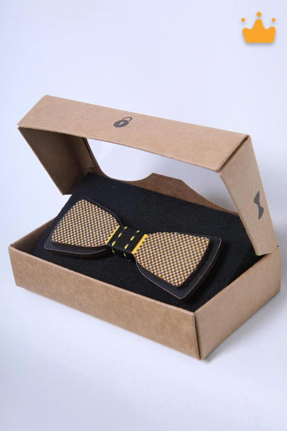 Babyhola 1-16 Yaş Sarı Ahşap Erkek Çocuk Papyon Doğum Günü Kutulu Ahşap Erkek Bebek Hediyelik Okuma Bayramı 23 Nisan Papyonu - 2