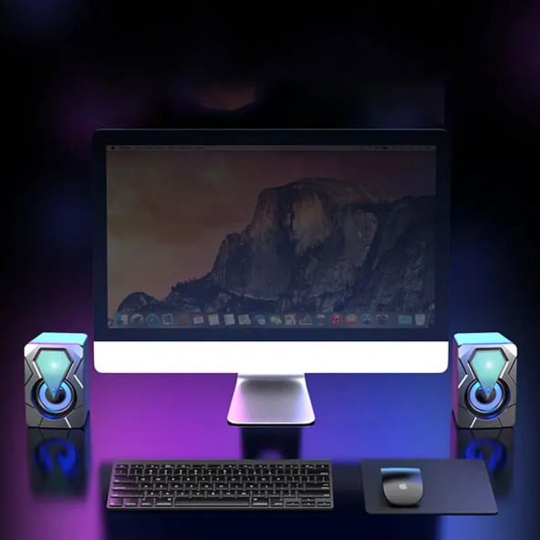 Bilgisayar Hoparlörü Rgb Led Işıklı Gaming Oyuncu Hoparlörü 3.5mm Jack Usb Speaker 1+1 Ses Sistem - 7