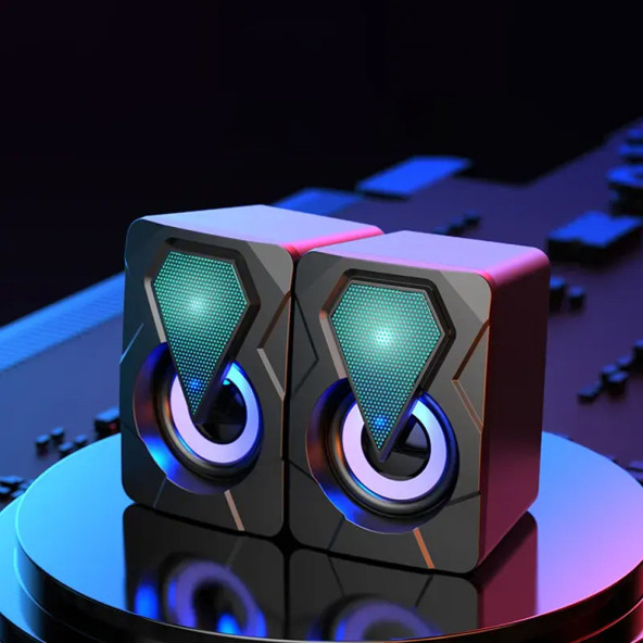 Bilgisayar Hoparlörü Rgb Led Işıklı Gaming Oyuncu Hoparlörü 3.5mm Jack Usb Speaker 1+1 Ses Sistem - 8