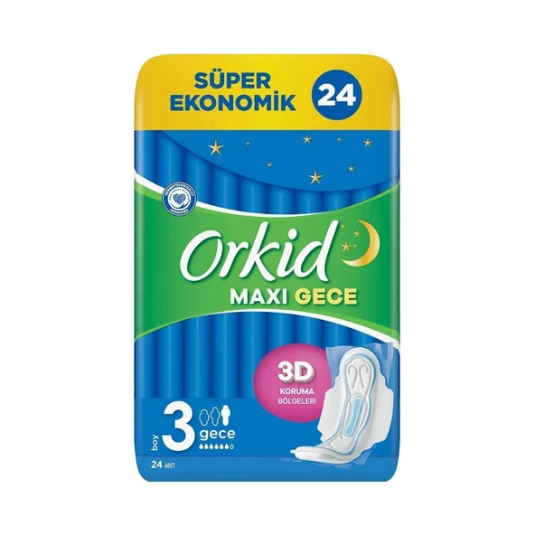 Orkid Maxi Gece Boy 3 Hijyenik Ped 24'lü 8 Adet