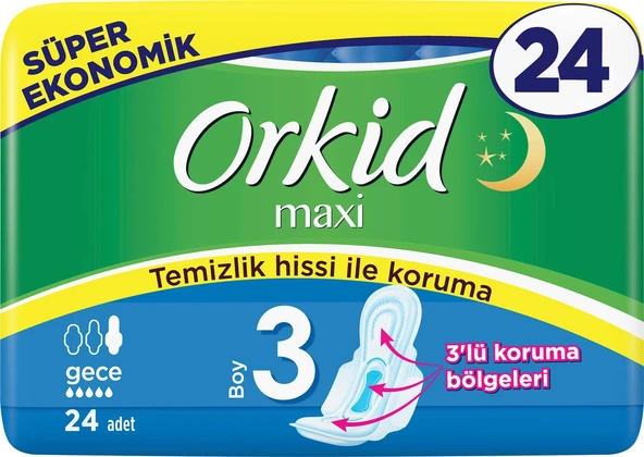 Orkid Maxi Gece Boy 3 Hijyenik Ped 24'lü 5 Adet - 5