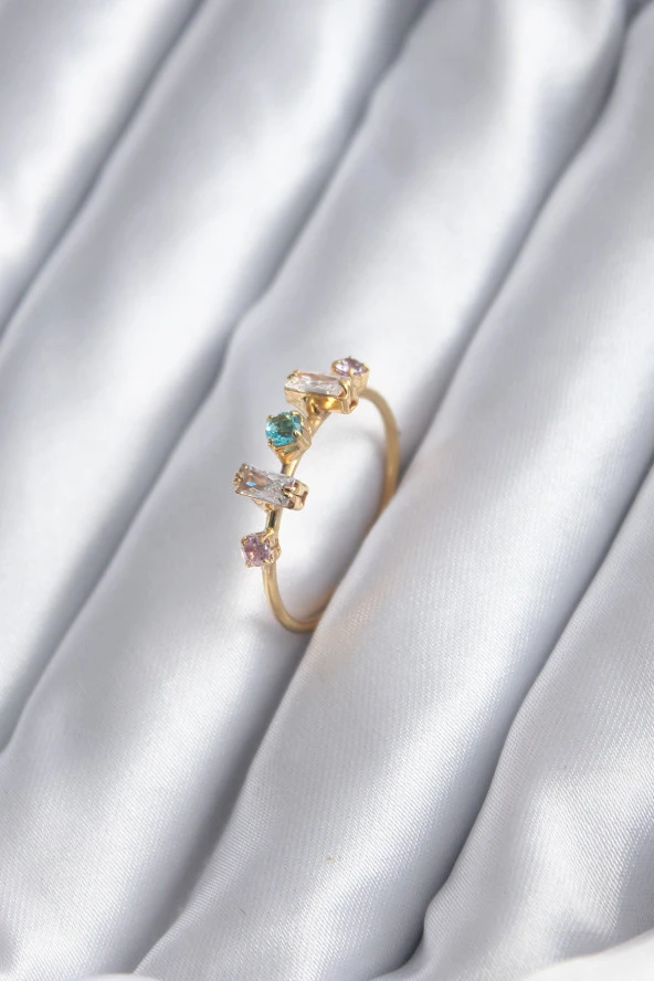 Gold Renk Zirkon Taşlı Renkli Zirkon Taşlı Kadın Yüzük - TJ-BYK2846 ürün görseli