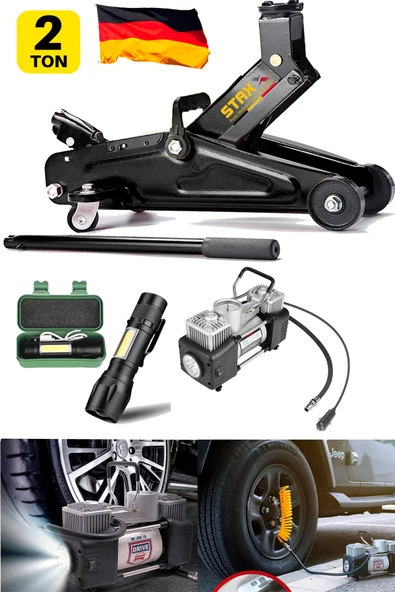 STAXX 2Ton Tekerlekli Kriko + 150 PSI Çift Piston Çakmaklı Hava Lastik Kompresör Seti + Bijon TamSet - 3