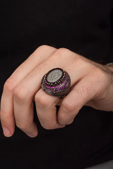 İnşirah Suresi Hat Yazılı 925 Gümüş Erkek Yüzük - Resim 4