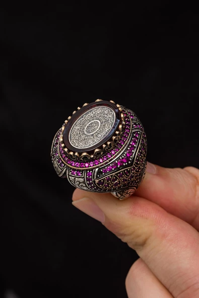 İnşirah Suresi Hat Yazılı 925 Gümüş Erkek Yüzük - Resim 6