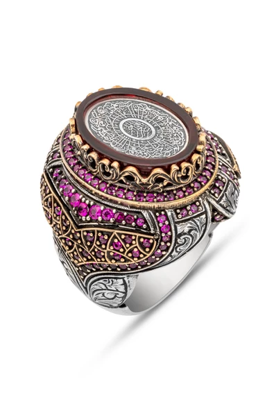 İnşirah Suresi Hat Yazılı 925 Gümüş Erkek Yüzük - Resim 2