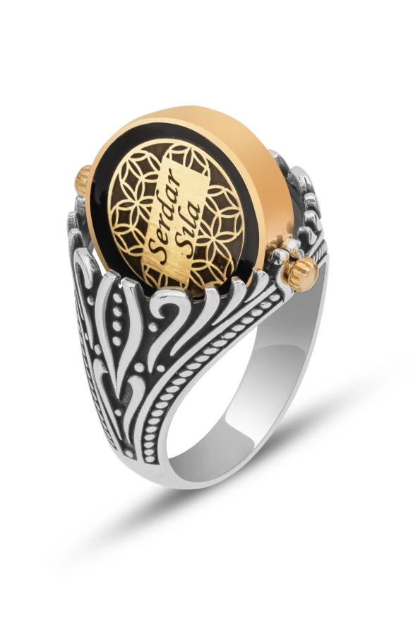 Çift Taraflı İsimli Mineli 925 Gümüş Erkek Yüzük - Resim 2