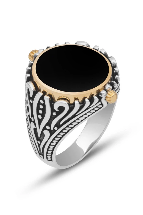 Çift Taraflı İsimli Mineli 925 Gümüş Erkek Yüzük - Resim 3