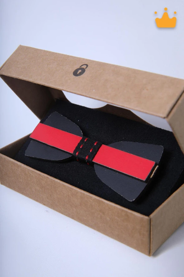 Babyhola 1-16 Yaş Ahşap Erkek Çocuk Papyon Kırmızı Doğum Günü Kutulu Bayramlık Takım Elbise Papyonu - 2