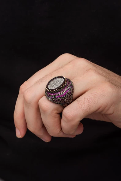 İnşirah Suresi Hat Yazılı 925 Gümüş Erkek Yüzük - Resim 3