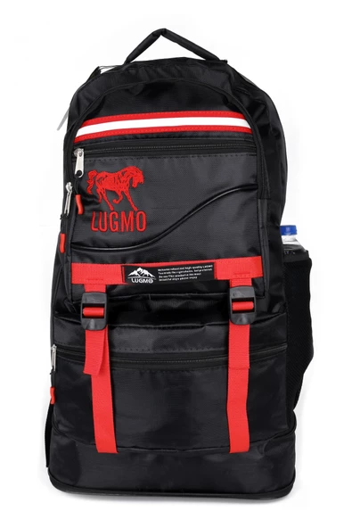 Lugmo Reflektörlü Dağcı Sırt Çantası Deprem Çantası Körüklü 65 Litre Siyah Kırmızı - 4
