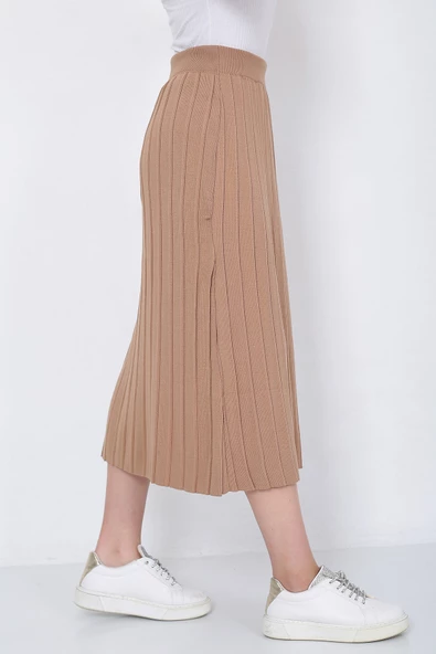 Kadın Triko Etek Oversize Vizon - 6