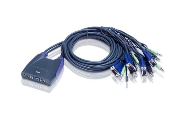 4 portlu USB VGA KVM (Keyboard/Video Monitor/Mouse) Switch, Hoparlör bağlantısı mevcut, Masaüstü Tip, KVM bağlantı kablosu ürün beraberinde gelmektedir (1.8m)<br>4-Port USB VGA/Audio Cable KVM Switch (1.8m)