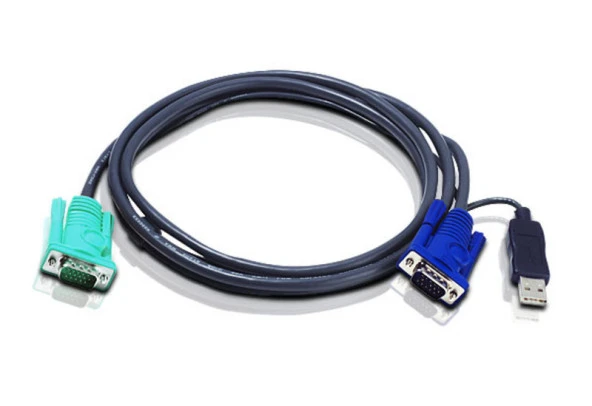 USB KVM (Keyboard/Video Monitor/Mouse) Switch İçin Kablo, 1.80 metre, 1 x 15 pin SPHD erkek <-> 1 x Monitör 15 pin HDB erkek, 1 x Klavye / Mouse USB A erkek
