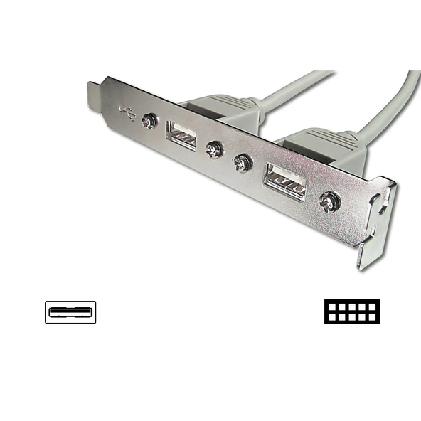 Anakarttaki USB 2.0 Portları (Internal) Slot Bracket'e (External) Taşıyan Kablo, 2 x USB A Dişi <-> 2 x 5 pin IDC Dişi, 0.25 metre, AWG 28