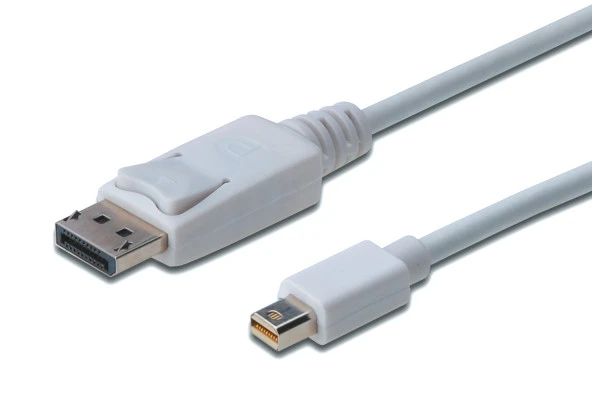 DisplayPort (DP) <-> Mini DisplayPort (mini DP) Bağlantı Kablosu, DP Erkek - mini DP Erkek, 1 metre, kilit mekanizmalı, DP 1.1a uyumlu, UL, beyaz renk