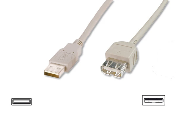 USB 2.0 Uzatma Kablosu, USB A, Erkek - USB A Dişi, AWG 28, 3 metre, USB 2.0 uyumlu, UL, bej renk