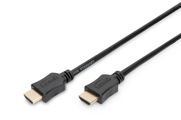 Digitus HDMI High Speed with Ethernet Bağlantı Kablosu (HDMI 1.4), 2160p, 4K Ultra HD, 3D, HDMI Tip A Erkek - HDMI Tip A Erkek, 1 metre, CU, AWG30, 3x zırhlı, altın kaplama, siyah renk<br>Digitus HDMI High Speed Connection Cable, 4K/Ultra HD and 3D