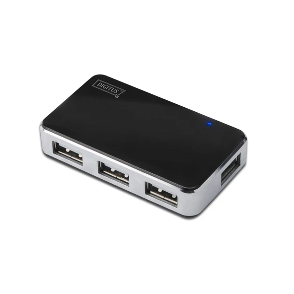 Digitus USB 2.0 4 Port Hub, 4 x USB A Dişi, 1 x USB B Mini Dişi, güç adaptörlü, plastik