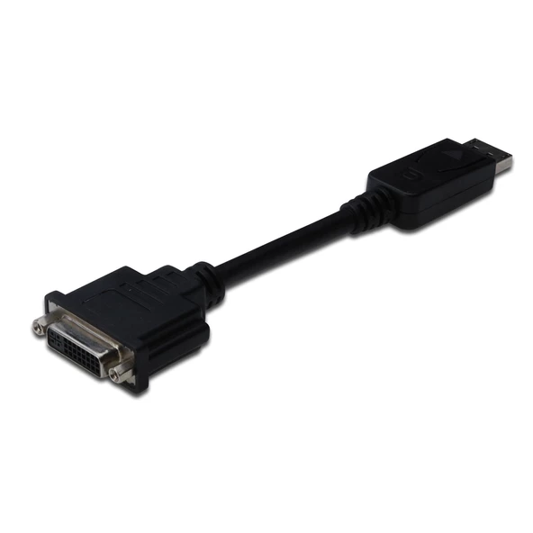 DisplayPort (DP) <-> DVI-I Adaptörü, Kablolu, DP Erkek - DVI-I (24+5) Dişi, 0.15 metre, kilit mekanizmalı, DP 1.2 uyumlu, 2x zırhlı, UL, nikel kaplama, siyah renk