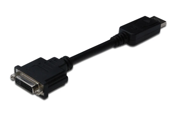 DisplayPort (DP) <-> DVI-I Adaptörü, Kablolu, DP Erkek - DVI-I (24+5) Dişi, 0.15 metre, kilit mekanizmalı, DP 1.2 uyumlu, 2x zırhlı, UL, nikel kaplama, siyah renk
