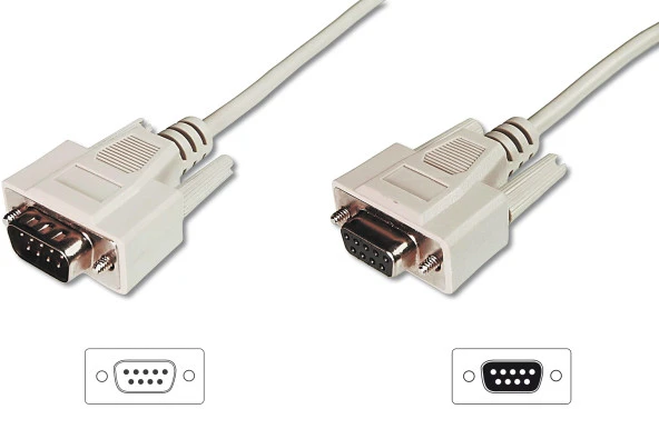 Digitus Veri İletim/Seri Uzatma Kablosu, D-Sub 9 Erkek / D-Sub 9 Dişi, 5 metre, Seri, AWG28, tek kat zırhlı, bej renk<br>Digitus Data Transfer Extension Cable, D-Sub 9 M/F, 5.0m, Serial, Molded, Beige