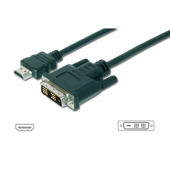 HDMI <-> DVI-D Adaptörü, HDMI Tip A Erkek - DVI-D (18+1) Erkek, AWG 28, 5 metre, HDMI 1.3, UL, siyah renk