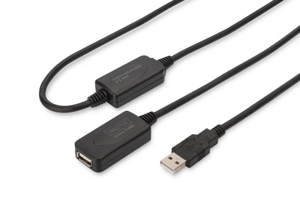 Digitus USB 2.0 Repeater / Uzatma Kablosu, USB A erkek / A dişi, 20 metre<br>Digitus USB 2.0 Repeater Cable, 20m