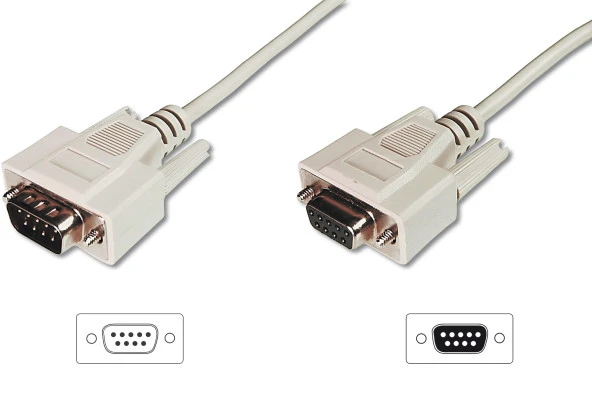 Digitus Veri İletim/Seri Uzatma Kablosu, D-Sub 9 Erkek / D-Sub 9 Dişi, 3 metre, Seri, AWG28, tek kat zırhlı, bej renk<br>Digitus Data Transfer Extension Cable, D-Sub 9 M/F, 3.0m, Serial, Molded, Beige