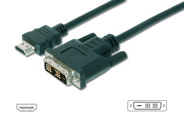 HDMI <-> DVI-D Adaptörü, HDMI Tip A Erkek - DVI-D (18+1) Erkek, AWG 28, 5 metre, HDMI 1.3, UL, siyah renk