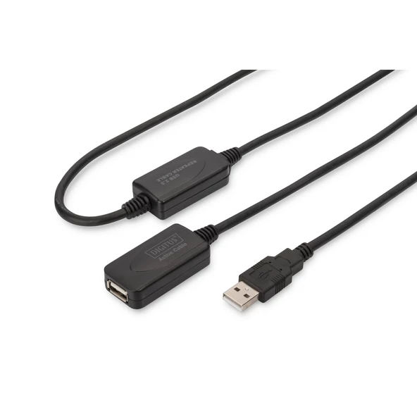 Digitus USB 2.0 Repeater / Uzatma Kablosu, USB A erkek / A dişi, 20 metre<br>Digitus USB 2.0 Repeater Cable, 20m