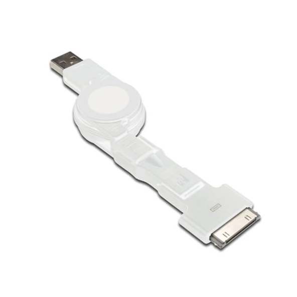 3 in 1 Makaralı Kablo, Apple 30 pin erkek + micro USB B erkek + mini USB B erkek <-> USB A erkek, 0.75 metre, AWG 30, USB 2.0, UL, beyaz renk