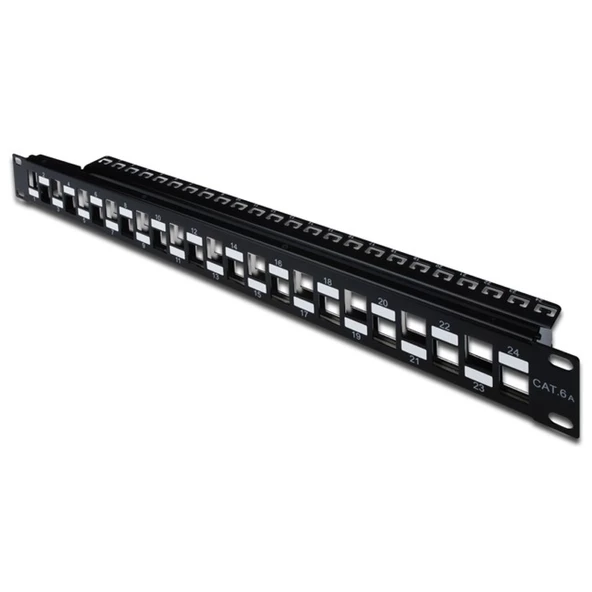 Digitus 24 Port Boş Patch Panel, Zırhlı/Zırhsız Keystone Jack Takılabilir, 1U Yüksekliğinde, Port'ların Yerleşimi Zikzaklı, RAL 9005 renk