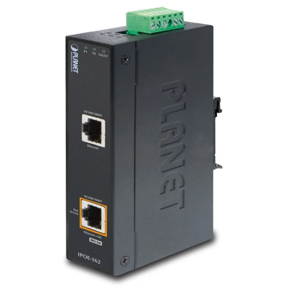 Endüstriyel Tip IEEE 802.3at Gigabit High Power over Ethernet Injector (Mid-Span, 30 Watt)<br>Industrial IEEE 802.3at Gigabit Power over Ethernet Plus Injector (Mid-span, 30 watts)