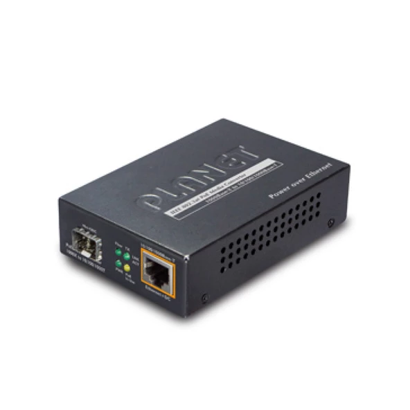 1000Base-X to 10/100/1000Base-T 802.3at PoE Media Converter, LC Fiber Interface, Supports Multi / Single Mode SFP module, Distance up to 120km max. (Varies on SFP module)