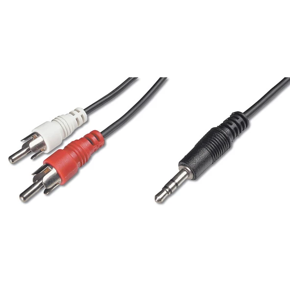 Audio Kablosu, 1 x stereo 3,5 mm erkek <> 2 x RCA erkek, 2.50 metre, CCS, 2x0.10/10, zırhlı, siyah renk