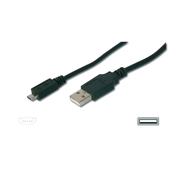 USB 2.0 Bağlantı Kablosu, USB A Erkek - micro USB B Erkek, 1.80 metre, AWG 28, UL, siyah renk