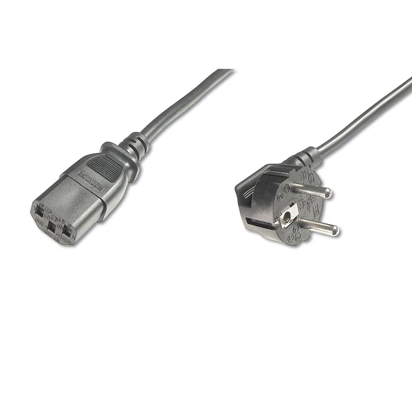 Güç Kablosu, C13 dişi - CEE 7/7 (Tip-F) erkek 90 derece, 2.5m, H05VV-F3G 0.75qmm, siyah renk<br>Power Cord, CEE 7/7 (Typ-F) 90ø angled - C13 M/F, 2.5m, H05VV-F3G 0.75qmm, black